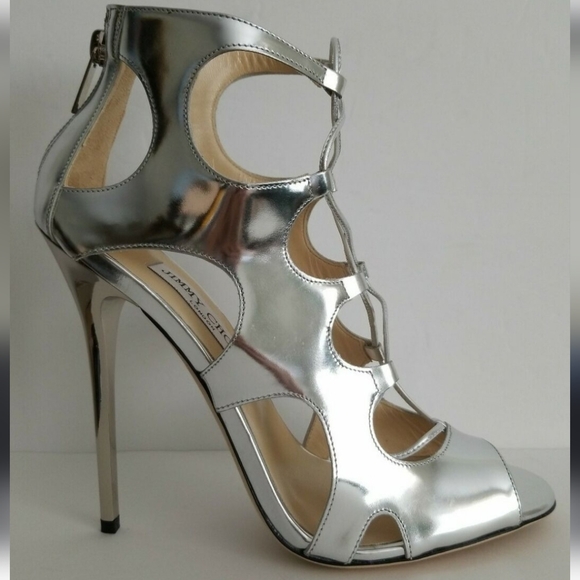 JIMMY CHOO difussed silver mirror cage heels shoes 37 7 Easter - Picture 4 of 17